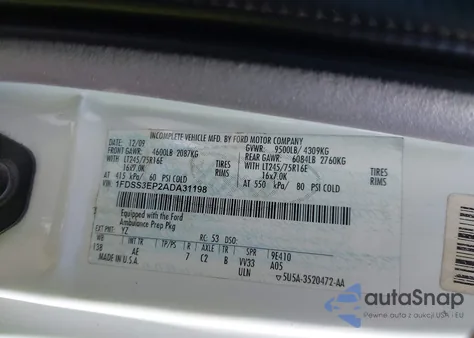 2010 Ford E-350 Super Duty Commercial из США, поврежденный, VIN 1FDSS3EP2ADA31198